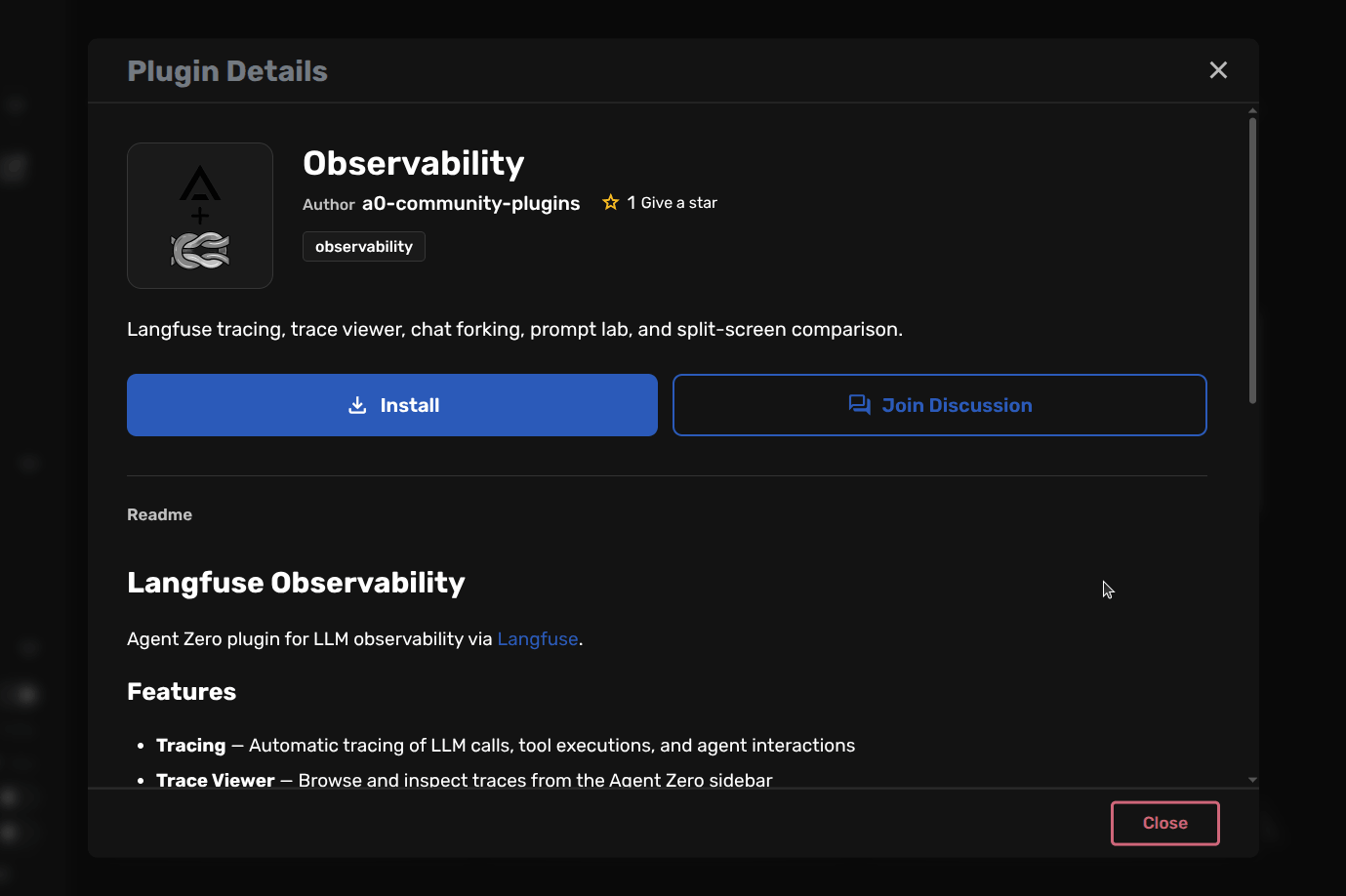 Plugin Hub - plugin detail view with Install button