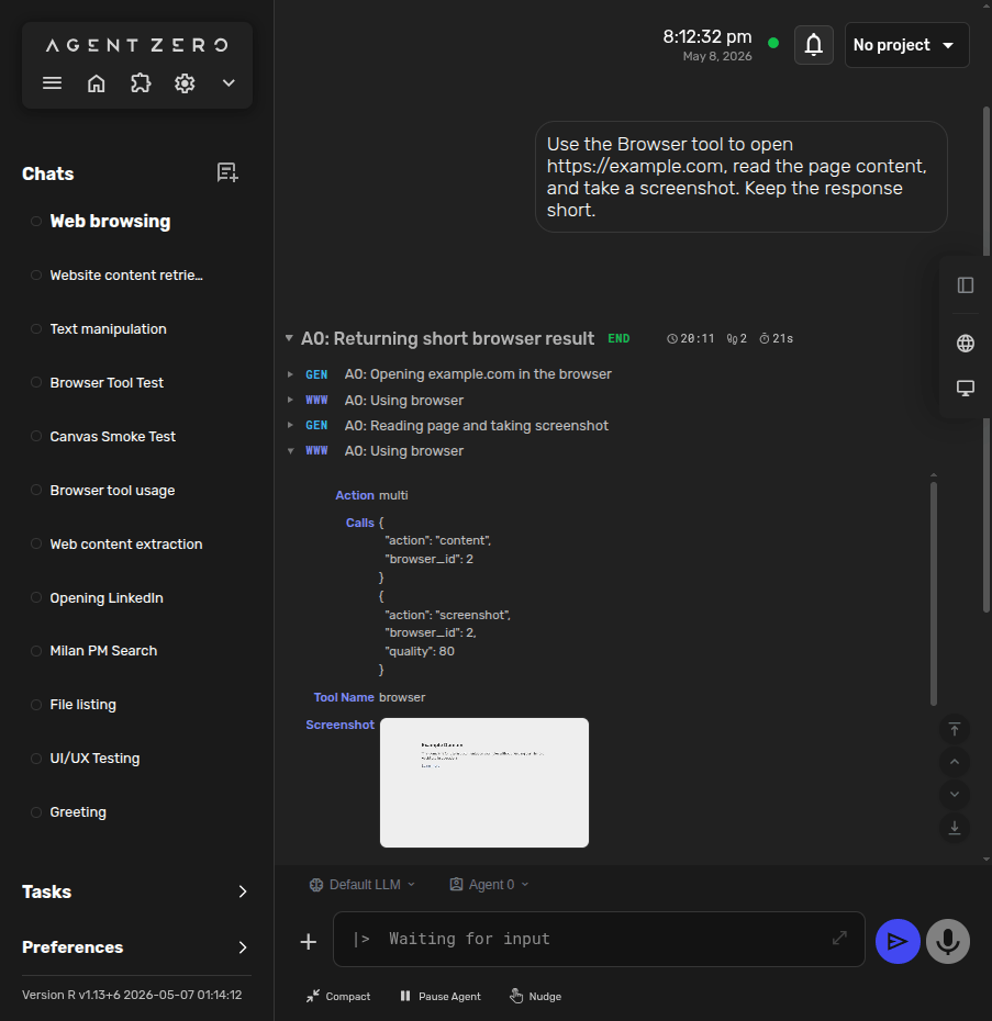 Browser tool history in chat