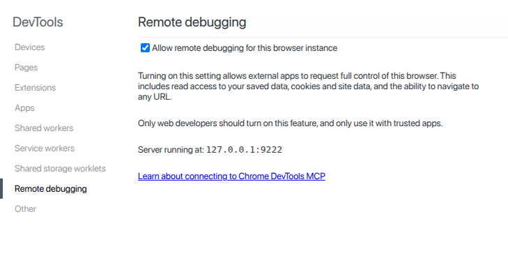 Chrome remote debugging setting