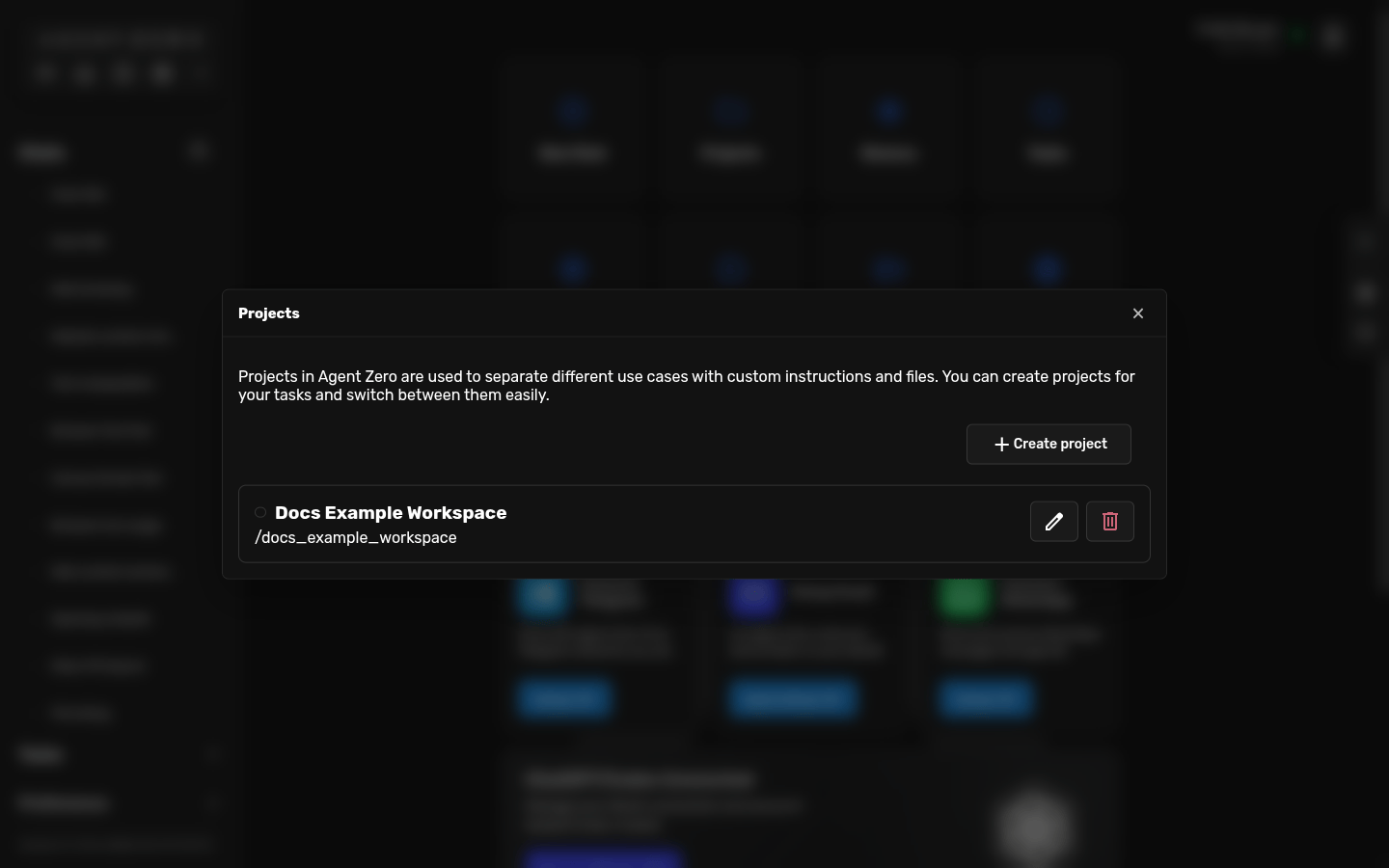 Projects list with created projects